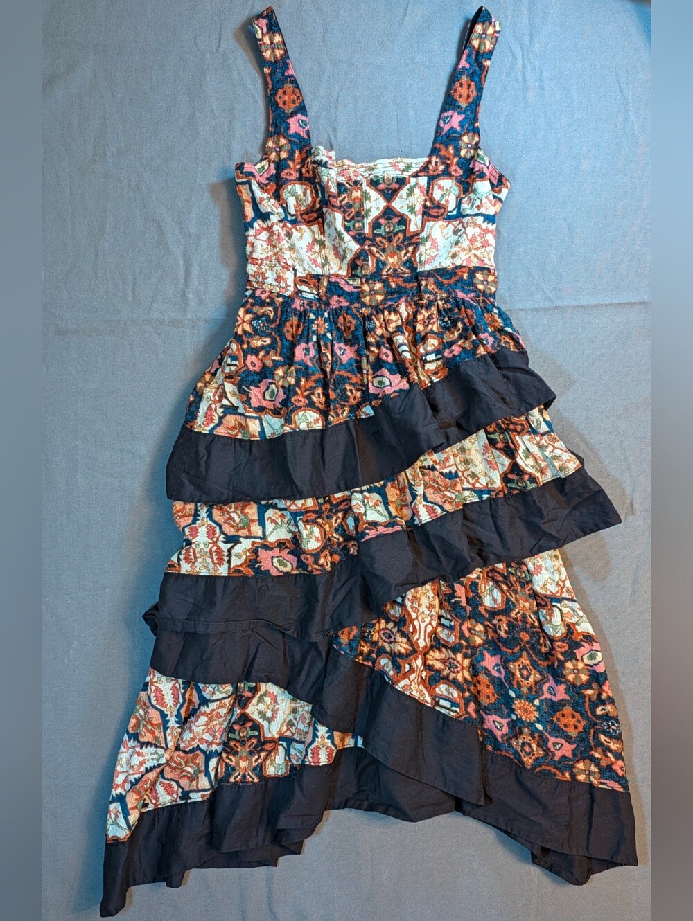 Anthropologie Floral Asymmetrical Tiered Maxi Dress